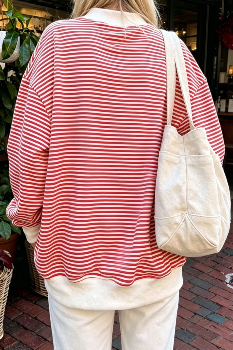 Women's Fall Southern Style Soft Striped Mock Neck Sweatshirt