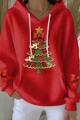 Women's Fall Christmas Print Ribbed Hoodie
