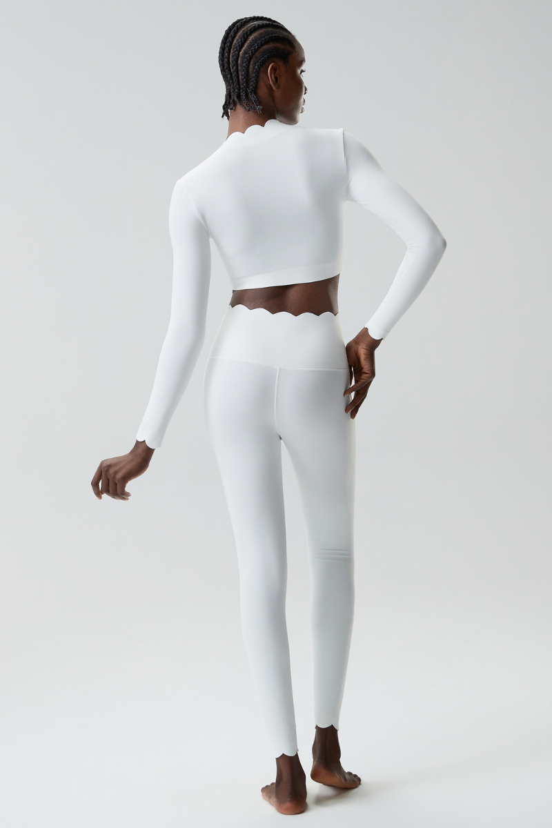 Women's Petal Long Sleeve Crop Top And Leggings Two-Piece Set