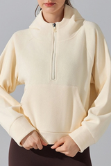 Women's Fall/Winter Fleece Half Zip Cropped Thermal Hoodie