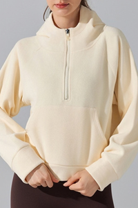 Women's Fall/Winter Fleece Half Zip Cropped Thermal Hoodie
