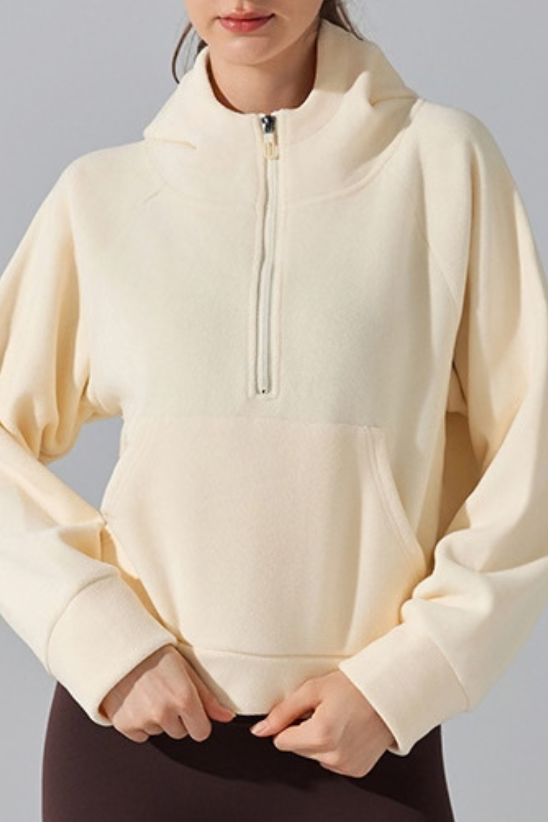 Women's Fall/Winter Fleece Half Zip Cropped Thermal Hoodie