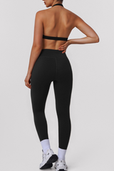 Women's Twist Halter Backless Bra And Legings Yoga Sport Sets