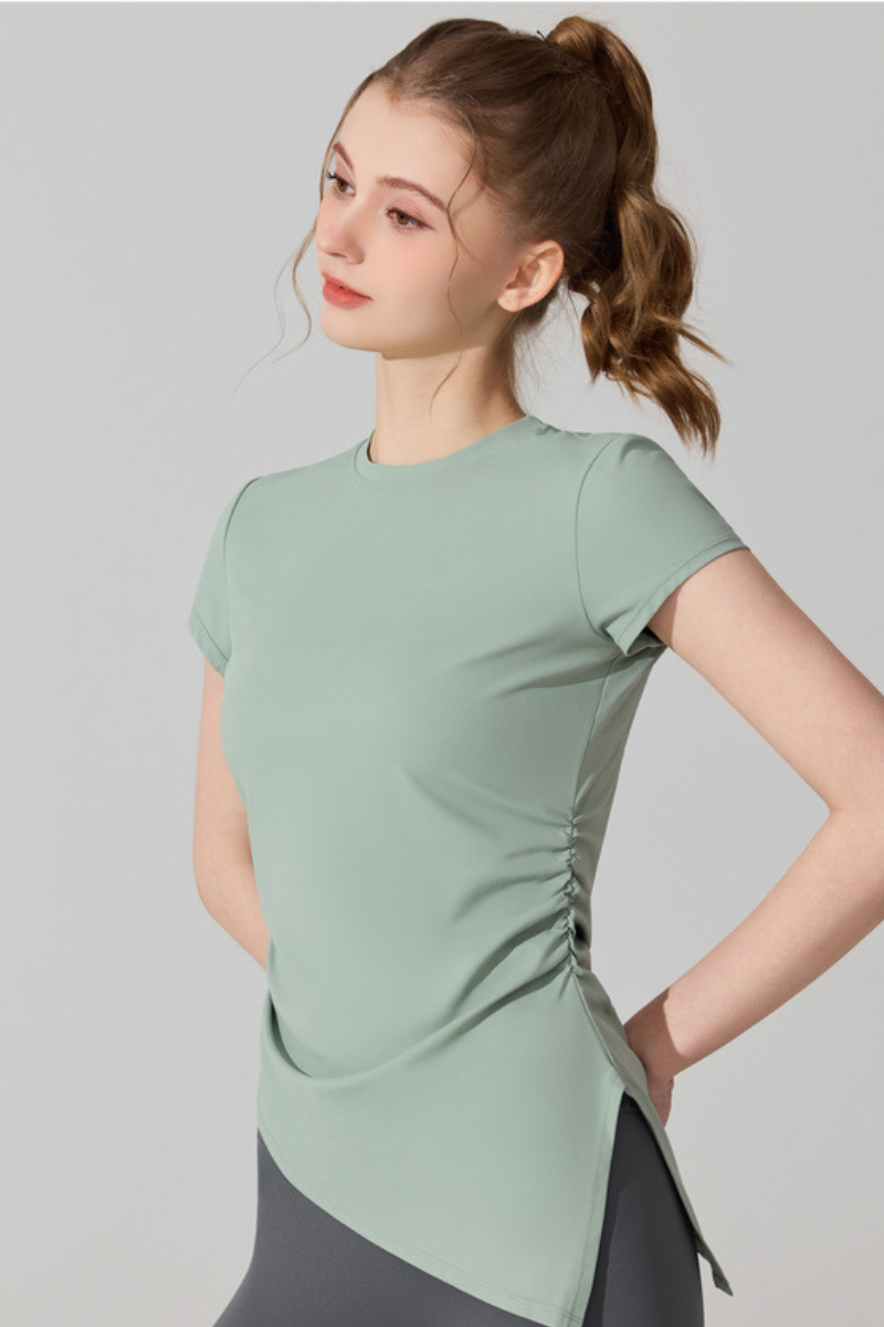 Women's Summer Side Ruched Asymmetrical Hem Sports T-Shirt