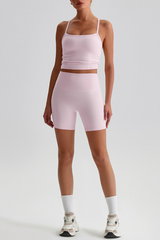 Women's Y-Back Cropped Tank Top &Hip Lift Yoga Short 2Pc Set