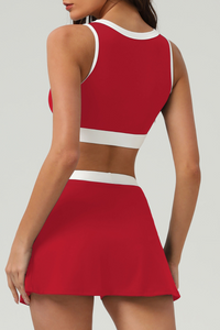 Contrasting round-neck skirt 2-piece set