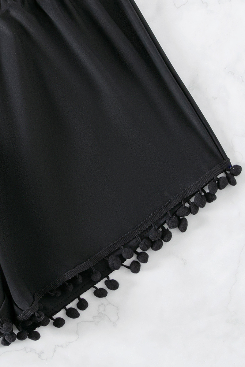 Women's Tassel Trim Elastic Waist Loose Swim Shorts