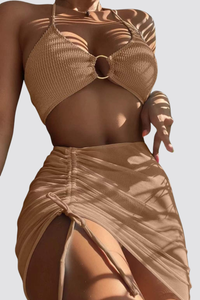 Women's Cover-up Bikini Set - Halter Ring Triangle 3pcs