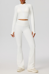 Women's Activewear Set:Stand Collar Jacket + Flare Pants