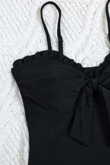 Women's Summer Ruffle V-Neck Bow One Piece Beach Swimsuit