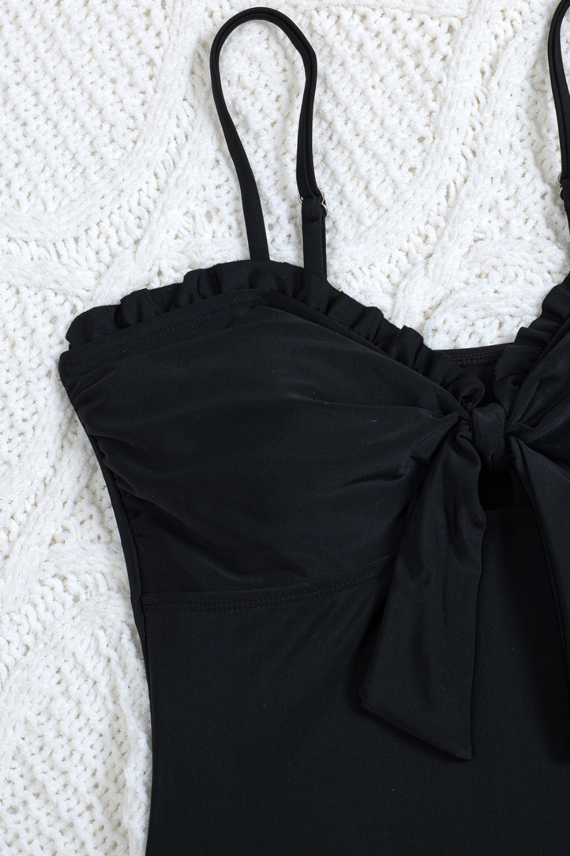 Women's Summer Ruffle V-Neck Bow One Piece Beach Swimsuit