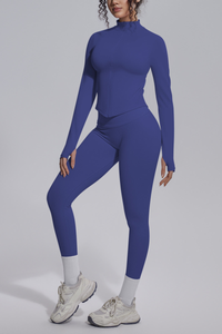 Women's Stand Collar Slim Fit Jacket & Yoga Leggings 2 Piece Set