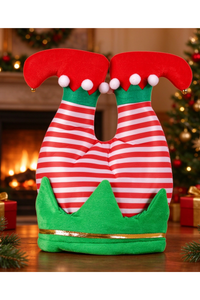 Funny Upside Down Santa Elf Pants Hat With Jingle Bells Pom