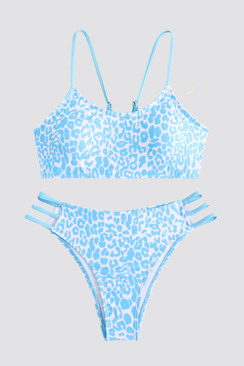 Women's Leopard Y-Back Metal Ring Bikini Set - 2pcs
