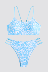 Women's Leopard Y-Back Metal Ring Bikini Set - 2pcs