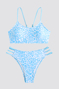 Women's Leopard Y-Back Metal Ring Bikini Set - 2pcs