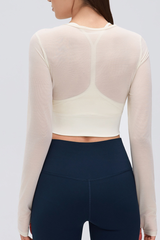 Women's Mock Two-Piece Mesh Padded Cropped Yoga Top