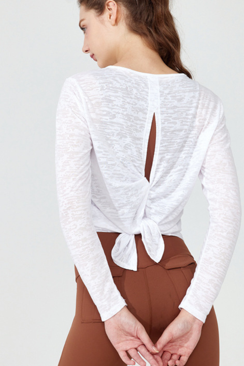 Women's Back Split Tie Lightweight Sheer Long Sleeve T-shirt