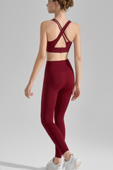Women's Athletic Sets:U-Neck Cross Back Bra And Leggings