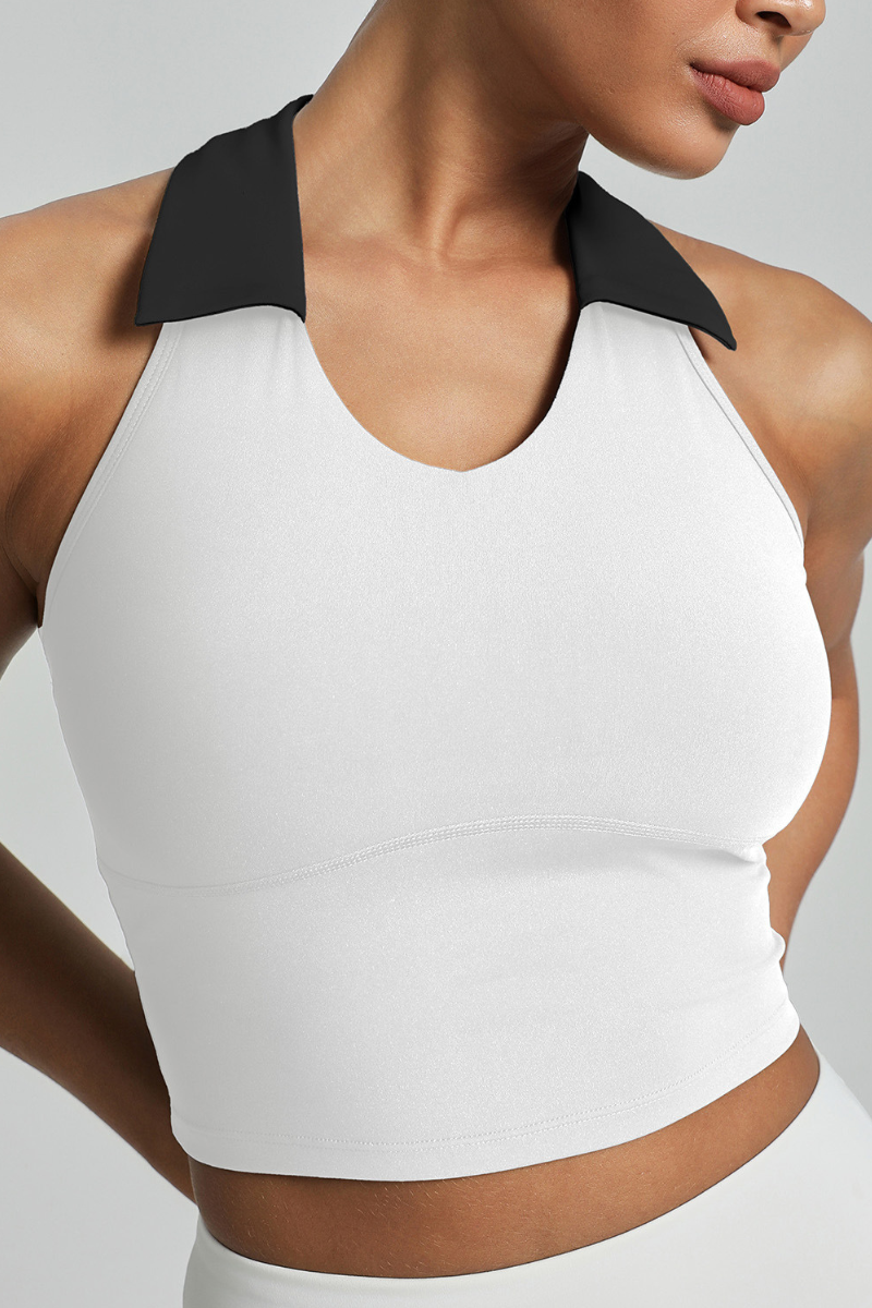 Women's color-blocked lapel sports tank top.