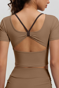 Women's Butterfly Back Padded Cropped Breathable T-shirt