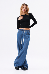 Women's Fall Drawstring Waist Wide Leg Jeans