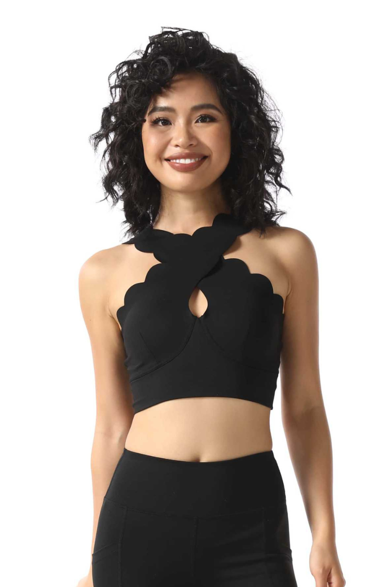 Women's Scalloped Halter Neck Cut Out Sports Bra