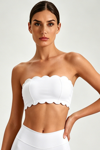 Women's Scalloped Edge Strapless Bandeau Sports Yoga Bra