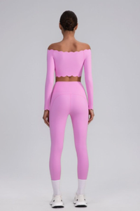 Women's Scalloped Off-Shoulder Long Sleeve Top& Leggings Set