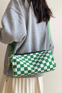 Unisex Checkered Canvas Cylinder Crossbody Bag