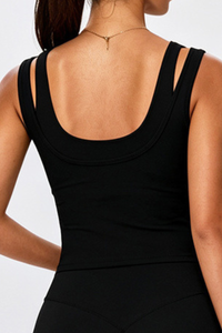 Women's Fake Two Piece U Neck Yoga Tank Top