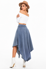 Women's High Waist Button Front Asymmetrical Denim Skirt
