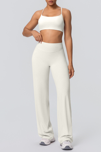 Women's Set:Thin Straps Cross Back Bra And Wide Leg Pants