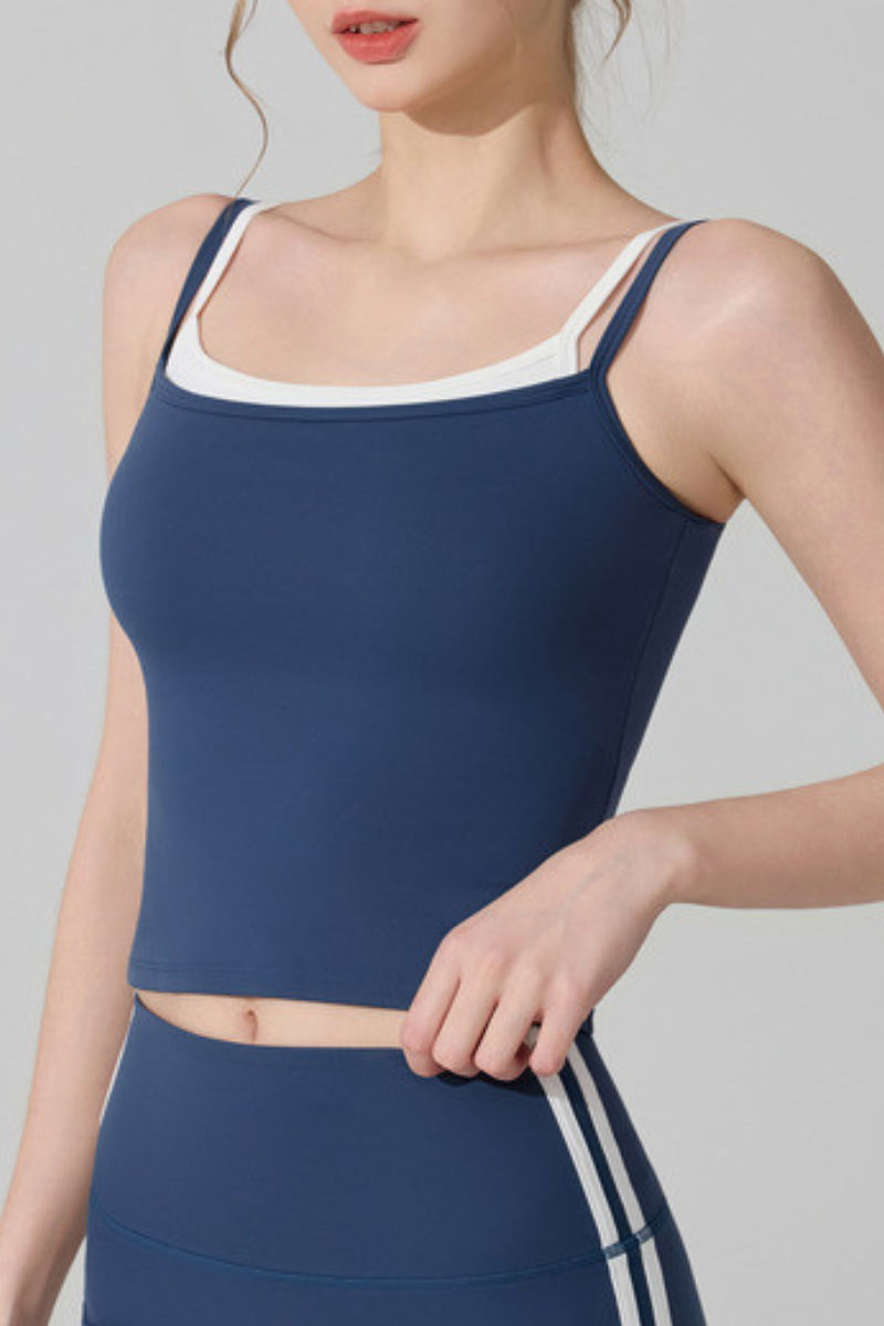 Women's Color‑Contrast Faux Two‑Piece Sports Cami Top