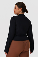 Plus Size Women's Fitted Stand Collar Line Detail Yoga Jacket