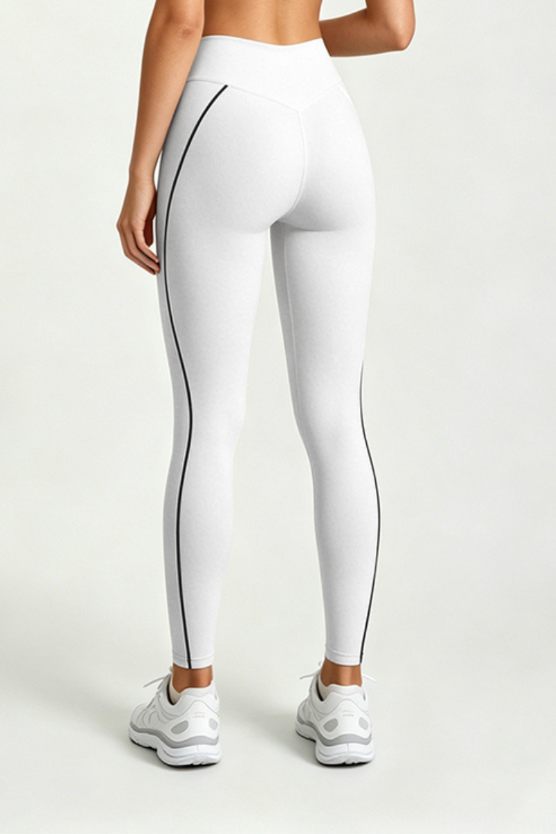Women's Athletic Twist-Waist Contrast Stripes Leggings