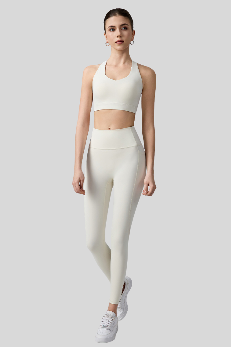 Women's Sets:Cross-Back Halterneck Bra & Mesh-Panel Leggings