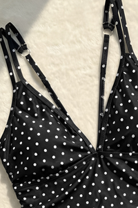 Women's Retro Polka-Dot Side Drawstring V-neck Swimsuit