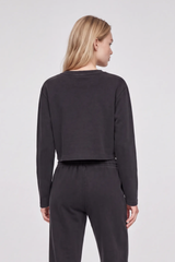 Women's 100% Cotton Washed Cropped Patchwork Cut Sweatshirt