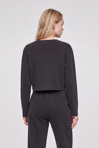 Women's 100% Cotton Washed Cropped Patchwork Cut Sweatshirt