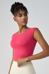 Women's Crew Neck Pleated-Back Open Sports Tank Top