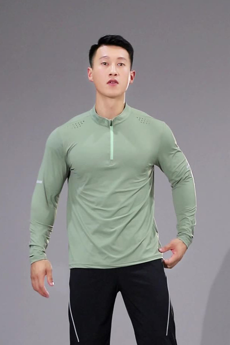 Men Half-Zip Breathable Outdoor Training Long Sleeve Top
