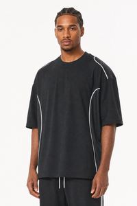Men Summer Mesh Splice Contrast Stitch Oversized Cotton Tee
