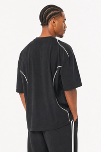 Men Summer Mesh Splice Contrast Stitch Oversized Cotton Tee