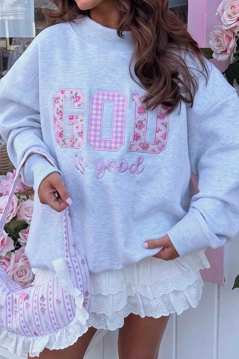 Women's Fall Embroidery Appliqué Sweet Mockneck Sweatshirt