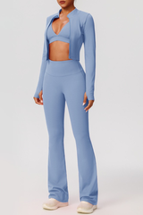 Women's Sports 3-Piece Set:Bra+Cropped Jacket+Flare Pants