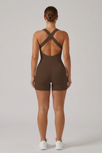 Women's Wide Straps Cross-Back One-Piece Sports Jumpsuits
