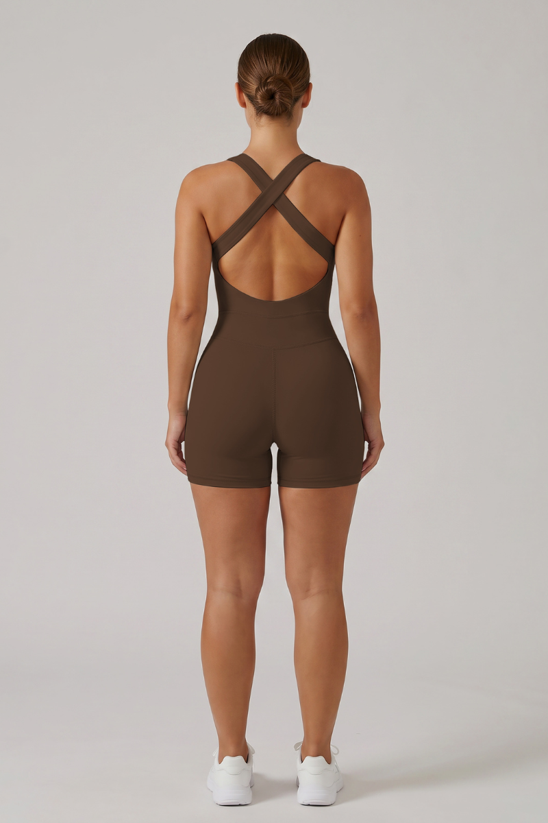 Women's Wide Straps Cross-Back One-Piece Sports Jumpsuits