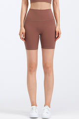 Solid High-Waisted Stretch Sports Shorts