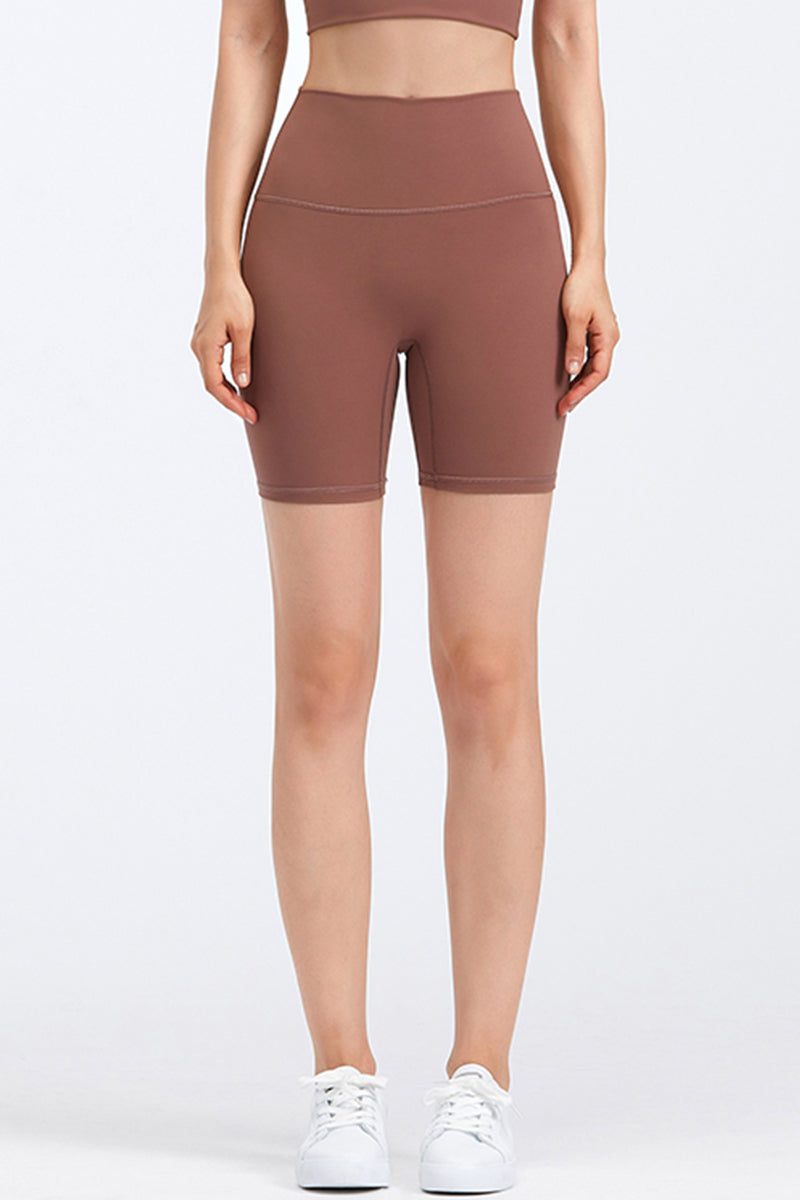 Solid High-Waisted Stretch Sports Shorts